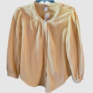 100% Cotton Gauze Yellow Button-Up Women's Top S
